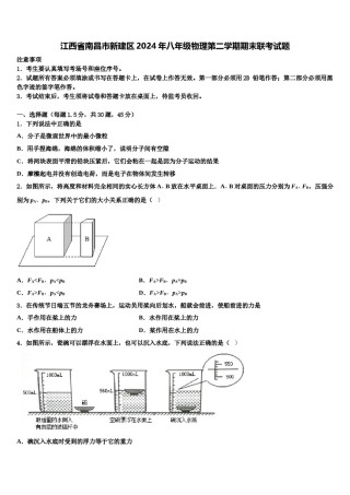 江西省南昌市新建区2024年八年级物理第二学期期末联考试题含解析.doc