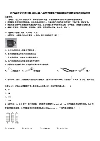 江西省吉安市遂川县2024年八年级物理第二学期期末教学质量检测模拟试题含解析.doc