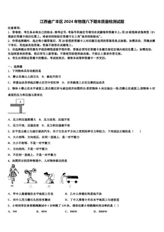 江西省广丰区2024年物理八下期末质量检测试题含解析.doc