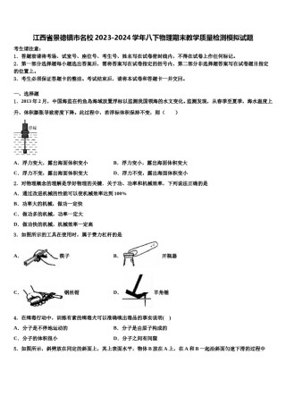 江西省景德镇市名校2023-2024学年八下物理期末教学质量检测模拟试题含解析.doc