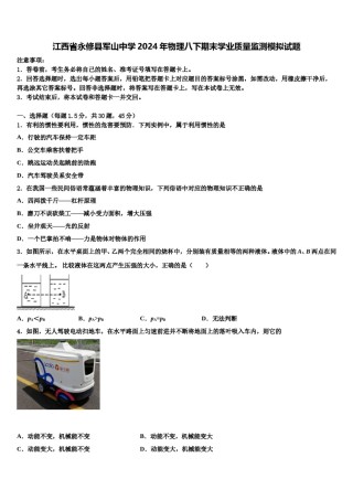 江西省永修县军山中学2024年物理八下期末学业质量监测模拟试题含解析.doc