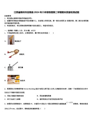 江西省赣州市定南县2024年八年级物理第二学期期末质量检测试题含解析.doc