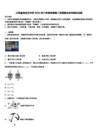 江西省高安五中学2024年八年级物理第二学期期末统考模拟试题含解析.doc