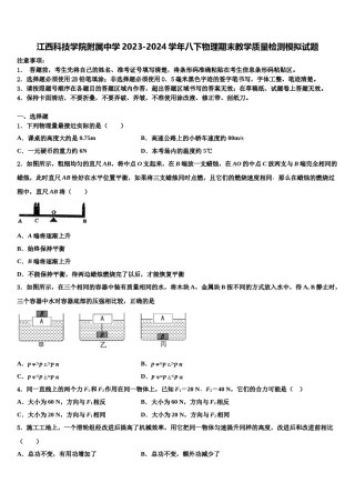 江西科技学院附属中学2023-2024学年八下物理期末教学质量检测模拟试题含解析.doc