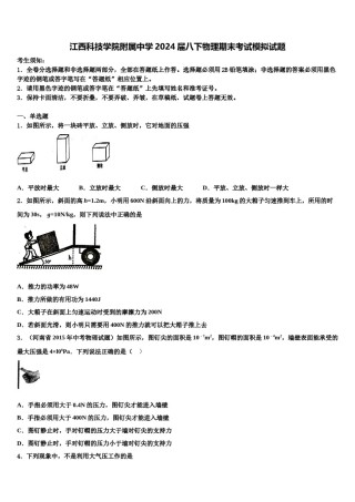 江西科技学院附属中学2024届八下物理期末考试模拟试题含解析.doc