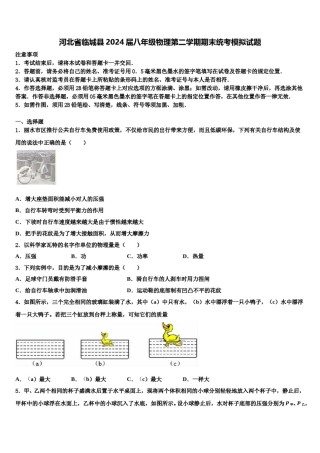 河北省临城县2024届八年级物理第二学期期末统考模拟试题含解析.doc