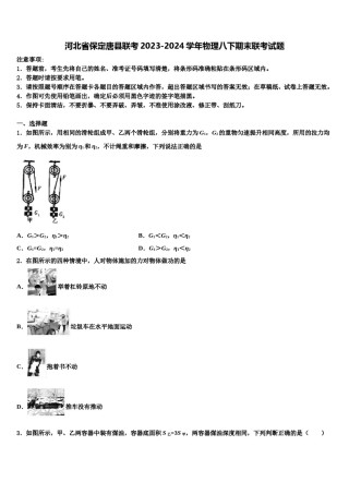 河北省保定唐县联考2023-2024学年物理八下期末联考试题含解析.doc