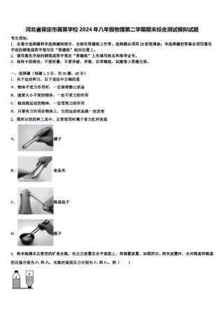 河北省保定市冀英学校2024年八年级物理第二学期期末综合测试模拟试题含解析.doc