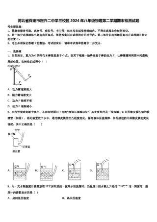 河北省保定市定兴二中学三校区2024年八年级物理第二学期期末检测试题含解析.doc