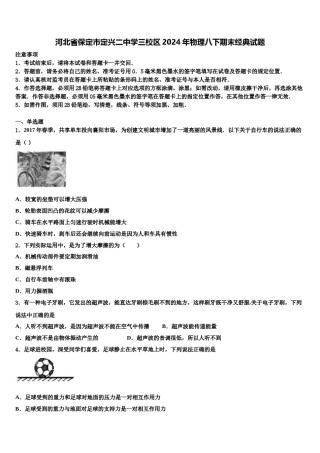 河北省保定市定兴二中学三校区2024年物理八下期末经典试题含解析.doc