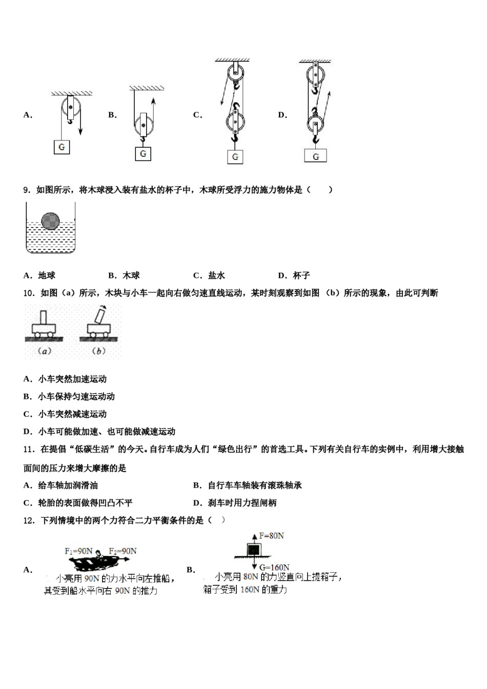 河北省定州市杨家庄初级中学2024届物理八下期末达标检测试题含解析.doc_第3页