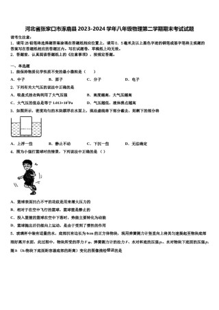 河北省张家口市涿鹿县2023-2024学年八年级物理第二学期期末考试试题含解析.doc