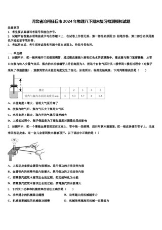 河北省沧州任丘市2024年物理八下期末复习检测模拟试题含解析.doc