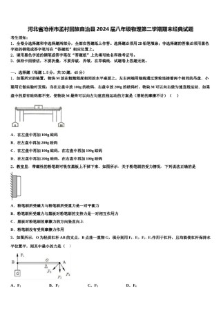 河北省沧州市孟村回族自治县2024届八年级物理第二学期期末经典试题含解析.doc
