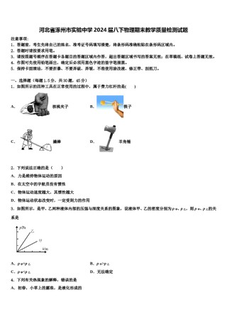 河北省涿州市实验中学2024届八下物理期末教学质量检测试题含解析.doc