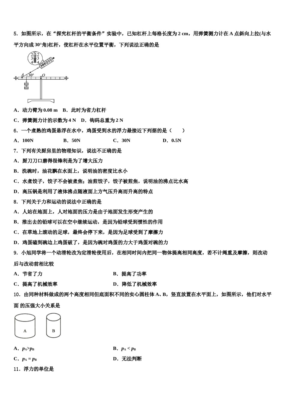 河北省石家庄市井陉矿区贾庄镇区贾庄中学2024届八下物理期末复习检测模拟试题含解析.doc_第2页