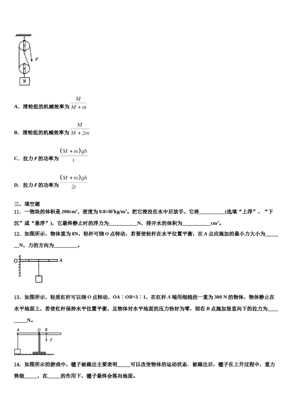 河北省石家庄市第二十七中学2023-2024学年八年级物理第二学期期末综合测试试题含解析.doc_第3页