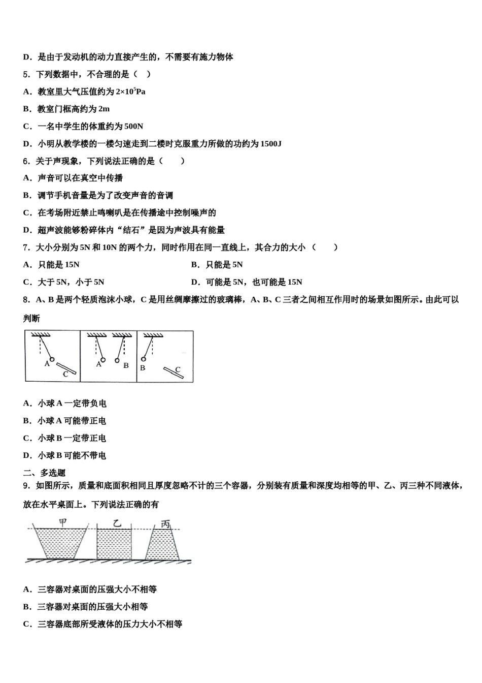 河北省石家庄市第二十八中学2024年八年级物理第二学期期末考试试题含解析.doc_第2页