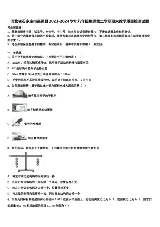河北省石家庄市高邑县2023-2024学年八年级物理第二学期期末教学质量检测试题含解析.doc