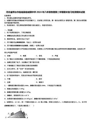 河北省邢台市临城县临城镇中学2024年八年级物理第二学期期末复习检测模拟试题含解析.doc