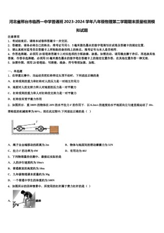 河北省邢台市临西一中学普通班2023-2024学年八年级物理第二学期期末质量检测模拟试题含解析.doc