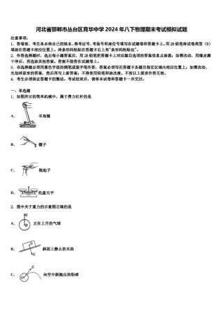 河北省邯郸市丛台区育华中学2024年八下物理期末考试模拟试题含解析.doc