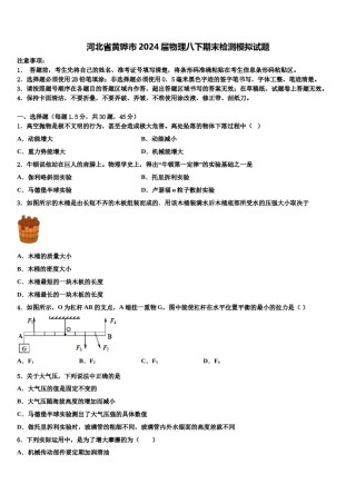 河北省黄骅市2024届物理八下期末检测模拟试题含解析.doc