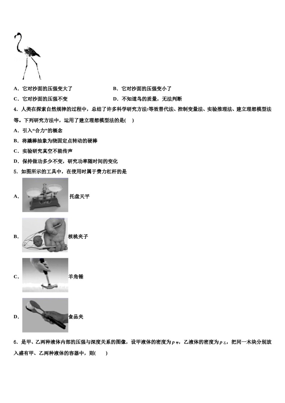 河北石家庄市长安区第十中学2024届物理八下期末考试模拟试题含解析.doc_第2页