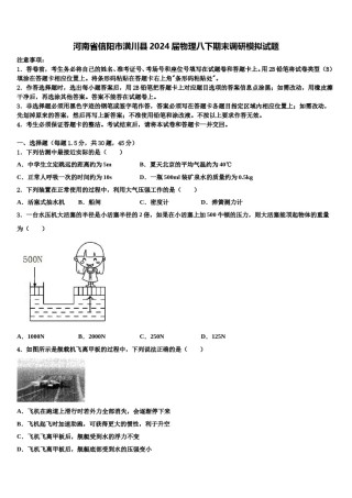 河南省信阳市潢川县2024届物理八下期末调研模拟试题含解析.doc
