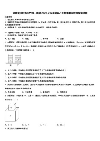 河南省信阳市长竹园一中学2023-2024学年八下物理期末检测模拟试题含解析.doc