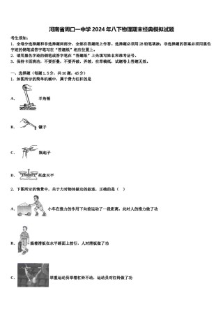 河南省周口一中学2024年八下物理期末经典模拟试题含解析.doc