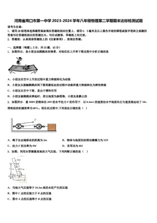 河南省周口市第一中学2023-2024学年八年级物理第二学期期末达标检测试题含解析.doc