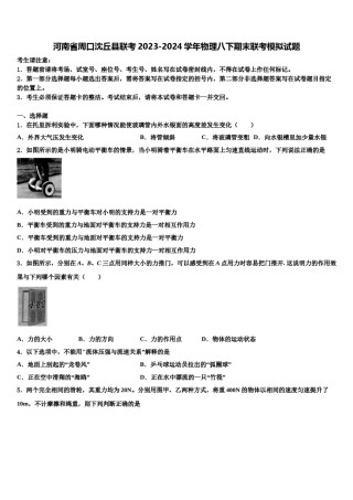 河南省周口沈丘县联考2023-2024学年物理八下期末联考模拟试题含解析.doc
