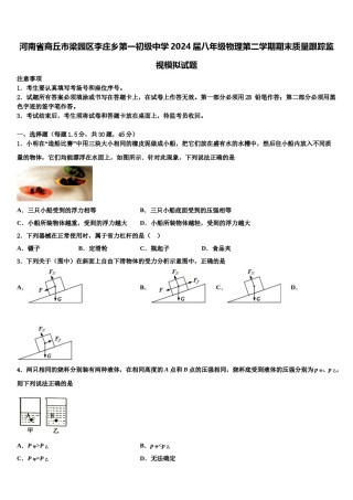 河南省商丘市梁园区李庄乡第一初级中学2024届八年级物理第二学期期末质量跟踪监视模拟试题含解析.doc