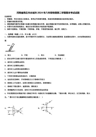 河南省商丘市永城市2024年八年级物理第二学期期末考试试题含解析.doc