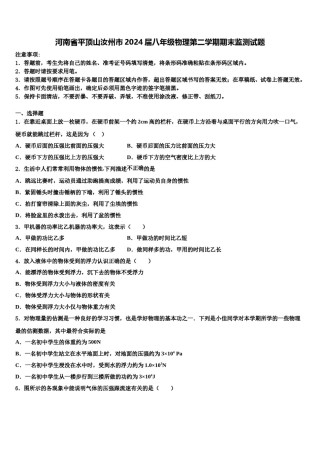 河南省平顶山汝州市2024届八年级物理第二学期期末监测试题含解析.doc