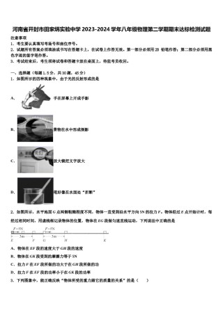 河南省开封市田家炳实验中学2023-2024学年八年级物理第二学期期末达标检测试题含解析.doc
