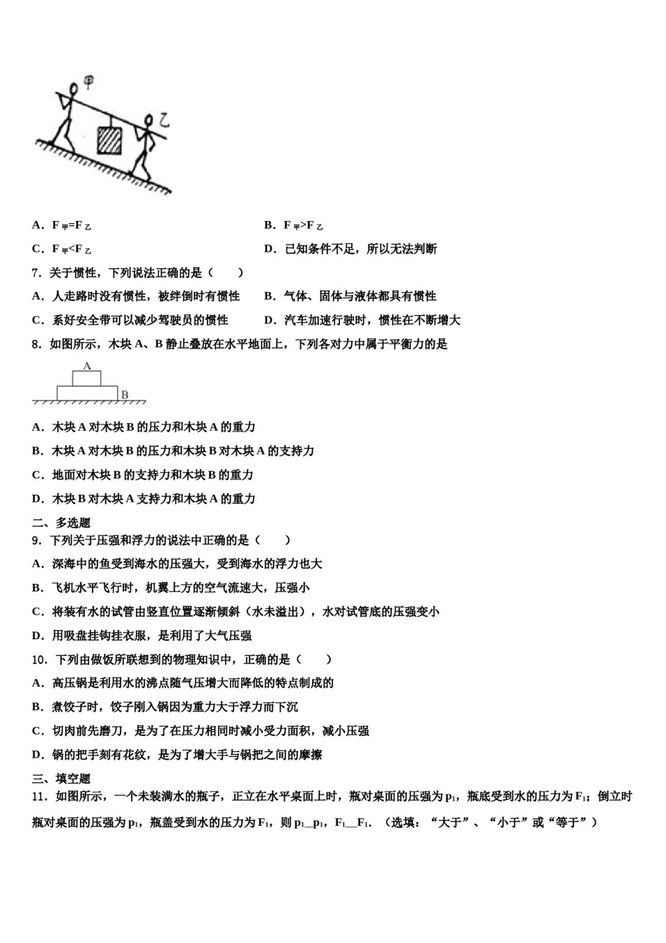 河南省新乡市原阳县2024届物理八下期末学业水平测试试题含解析.doc_第3页