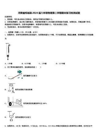 河南省柘城县2024届八年级物理第二学期期末复习检测试题含解析.doc