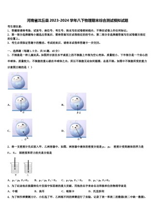 河南省沈丘县2023-2024学年八下物理期末综合测试模拟试题含解析.doc