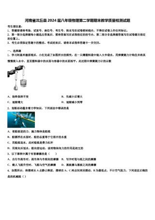 河南省沈丘县2024届八年级物理第二学期期末教学质量检测试题含解析.doc