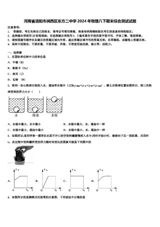 河南省洛阳市涧西区东方二中学2024年物理八下期末综合测试试题含解析.doc