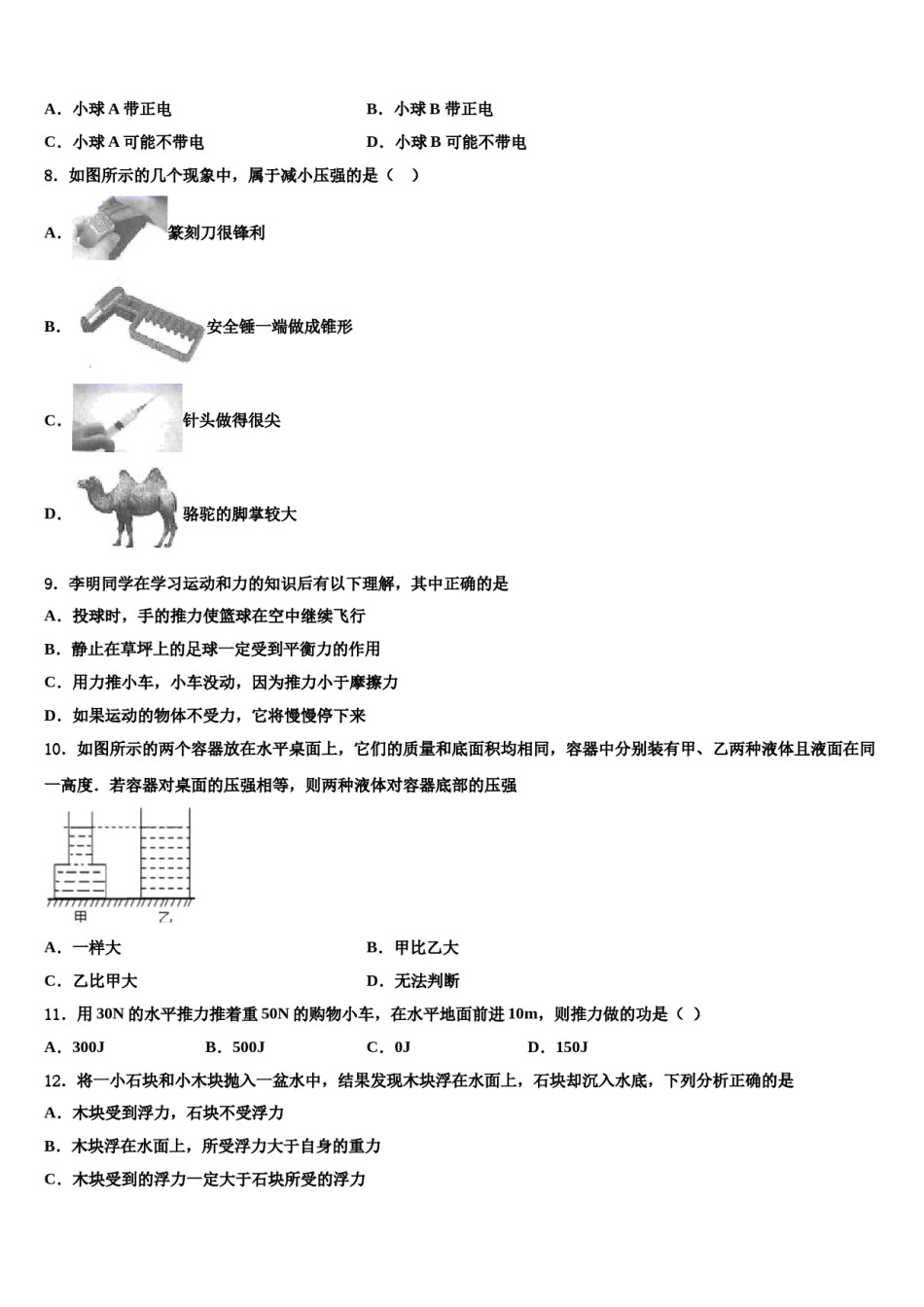 河南省漯河五中学2024年物理八下期末监测试题含解析.doc_第3页