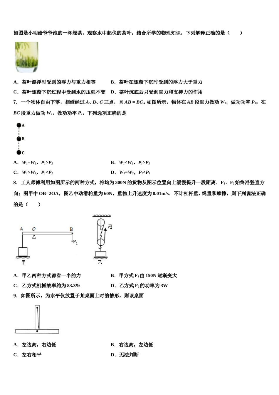 河南省漯河市郾城区2023-2024学年八下物理期末考试试题含解析.doc_第3页