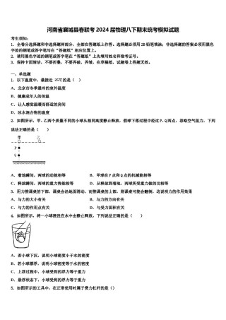 河南省襄城县春联考2024届物理八下期末统考模拟试题含解析.doc