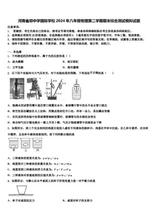 河南省郑中学国际学校2024年八年级物理第二学期期末综合测试模拟试题含解析.doc