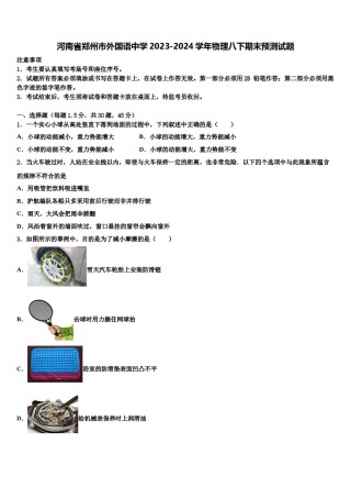 河南省郑州市外国语中学2023-2024学年物理八下期末预测试题含解析.doc