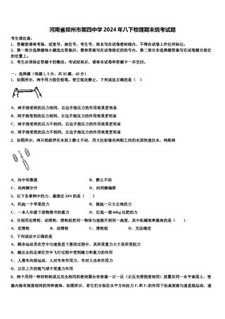 河南省郑州市第四中学2024年八下物理期末统考试题含解析.doc