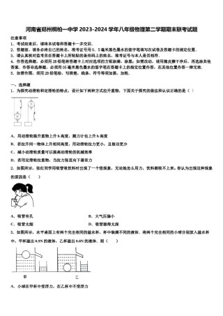 河南省郑州桐柏一中学2023-2024学年八年级物理第二学期期末联考试题含解析.doc