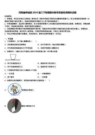 河南省郸城县2024届八下物理期末教学质量检测模拟试题含解析.doc